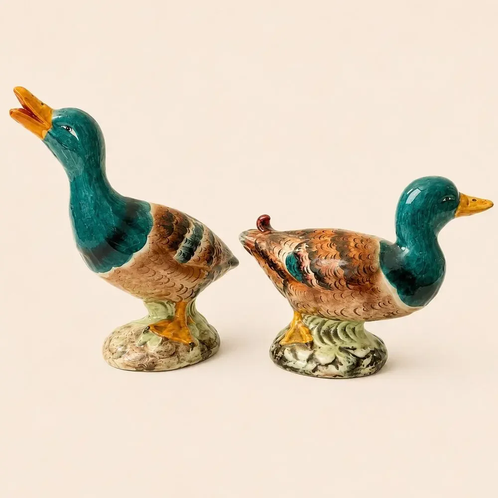 Hand Painted Italian Ceramic Mallard Duck Vintage Figurines – Set of 2